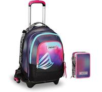 PRESTIGE & DELUXE Trolley Jack-3WD School Shadefull Girl Girl Girl avec sac à dos détachable + trousse 3 étages + 7 stylos à pression, porte-clé à palettes et stylo sirène, multicolore, M, Classique