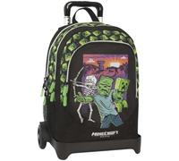 PRESTIGE & DELUXE Trolley Sac à dos scolaire amovible compatible avec Minecraft pour enfants + 7 stylos effaçables et porte-clé sifflet