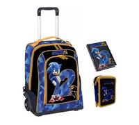 PRESTIGE & DELUXE Trolley sac à dos scolaire Sonic 2 + trousse 3 étages avec papeterie + agenda 2024/2025 + cadeau horloge numérique Sonic et 7 stylos effaçables, multicolore, standard, Classic