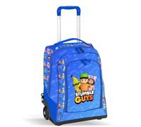 PRESTIGE & DELUXE Trolley Sac à dos scolaire Stumble Guys bleu + 7 stylos effaçables et porte-clés personnage, multicolore, standard, Sac à