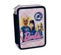 PRESTIGE & DELUXE Trousse 2 étages compatible avec Barbie pour l'école + cadeau porte-clé pailettes et stylo multicolore, multicolore, standard, Classique