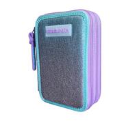 PRESTIGE & DELUXE Trousse à crayons couleur unie Pool Over 3 fermetures éclair dégradé bleu violet complet de papeterie pour l'école fille + porte-clés et stylo coloré