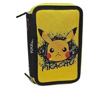 PRESTIGE & DELUXE Trousse d'école compatible avec Pokemon 3 étages pour l'école avec papeterie stylos, crayons, couleurs + porte-clés cadeau