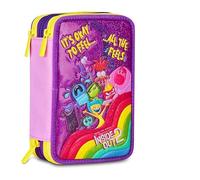 PRESTIGE & DELUXE Trousse Inside Out 2 pour école primaire, triple trousse à crayons et porte-crayons complet avec 18 crayons de couleur, 18 feutres + lot de 12 marqueurs colorés