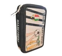 PRESTIGE & DELUXE Trousse scolaire à 3 fermetures éclair blanches à vie avec 18 crayons et 18 feutres, 3 stylos, crayon, gomme, taille-crayon, règle et ciseaux + porte-clés