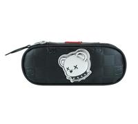 PRESTIGE & DELUXE Trousse scolaire design 38 Bear argent noir ovale fermeture éclair 22 x 8 x 5 cm + porte-clés paillettes et stylo multicolore offert