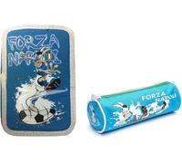PRESTIGE & DELUXE Trousse scolaire Fournitures Scolaires Forza Napoli 3 étages complet + trousse zippée et porte-clé football en métal, multicolore, standard, trousse