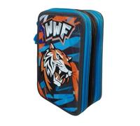 PRESTIGE & DELUXE Trousse WWF tigre école primaire triple, trousse à crayons et porte-crayons complet avec 18 crayons de couleur, 18 feutres + cadeau lot de 12 feutres