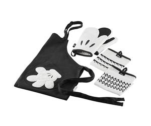 Prestige Disney Ensemble Textile de Cuisine Monochrome - Tablier et Gants de Cuisine avec torchon - Noir et Blanc