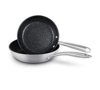 PRESTIGE Lot de 2 poêles à frire antiadhésives en acier inoxydable anti-rayures - Compatible avec induction - Passe au four et au lave-vaisselle