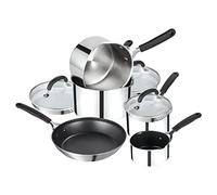 Prestige Made To Last Lot de 5 poêles en acier inoxydable antiadhésives avec poêle à frire, poêle à lait et 3 casseroles avec couvercles filtrants, passe au lave-vaisselle