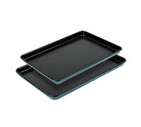 Prestige Nadiya Lot de 2 plaques de cuisson antiadhésives en acier durable, passent au congélateur et au lave-vaisselle, 33 x 23 cm et 39 x 25 cm, bleu/noir