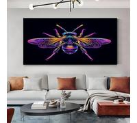 Prêt à Accrocher: Impression sur Toile Abeille Néon Noir Toile Decoration Murale pour Embellir le Salon, la Chambre ou l'Hôtel 70x140 cm Tableau Moderne