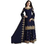 Prêt-à-porter indien pakistanais ethnique usure de mariage style palazzo Salwar costume pour femmes robe de fête ensemble Kurti, Bleu-1., XXL