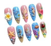 Prêt-à-porter - Manucure à presser avec kit de pointes Beach Art | Breloques en coquillage en relief, art 3D inspiré de la plage pour le style des vacances, la beauté des voyages et la beauté