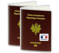 PRÊT À VOYAGER® - Lot de 2 Étuis Passeport Transparent - Format Européen 13x10 cm - PVC Cristal Haute Qualité - Fabriqué en France - Protection Passeport Souple