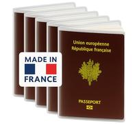PRÊT À VOYAGER® - Lot de 5 Étuis Passeport Transparent - Format Européen 13x10 cm - PVC Cristal Haute Qualité - Fabriqué en France - Protection Passeport Souple
