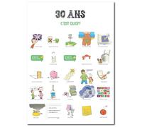Prêt! Affiche Décorative 30 Ans Format A3 42x29,7 cm | Poster Humoristique, Avec Cadre Magnétique, Carte Anniversaire