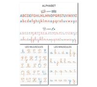 Prêt! Affiches Pédagogiques A3 | Pack de 3 | Alphabet en Cursive Script et Capitales | Format 42x30 cm | Support Éducatif pour École et Maison