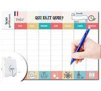 Prêt! Calendrier Familial A3 Qui Fait Quoi, Planning Mural Hebdomadaire Recto-Verso, Papier Cartonné Multicolore avec 8 Cases Tâches Quotidiennes, Stylo Effaçable et Crochet Inclus