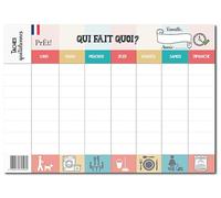 Prêt! | Calendrier Hebdomadaire Familial A3 à Remplir | Planning Mural Organisation Famille avec 8 Cases de Tâches Quotidiennes | Tableau Semainier à Personnaliser pour Adultes, Ados et Enfants