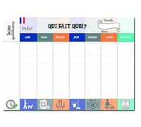 Prêt! | Calendrier Hebdomadaire Familial A3 à Remplir | Planning Mural Organisation Famille avec 8 Cases de Tâches Quotidiennes | Tableau Semainier à Personnaliser pour Adultes, Ados et Enfants