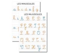 Prêt! Pack 2 Affiches Éducatives A3, Alphabet Cursive Majuscules et Minuscules, Format 42x30 cm, Voyelles Bleues et Consonnes Orange, Support Pédagogique pour École et Maison
