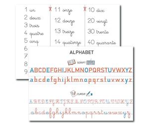 Prêt! Pack 2 Affiches Pédagogiques A3, Alphabet et Nombres 1-60, Format 42x30 cm, Écriture Capitale Script Cursive, Support Apprentissage Lecture et Mathématiques, Usage Scolaire et Familial