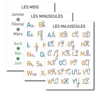 Prêt! Pack 3 Affiches Pédagogiques A3 | Alphabet Cursive Majuscules & Minuscules (Voyelles/Consonnes) + Mois et Saisons | Posters Éducatifs Maternelle CP CE1