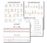 Prêt! Pack 4 Affiches Pédagogiques A3 Français et Maths, Alphabet Cursif et Script Majuscules Minuscules, Nombres 0 à 100, Posters Éducatifs t Maison, 42x30 cm, Papier Affiche