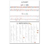 Prêt! Pack de 2 Posters Éducatifs A3, Alphabet Français et Mots Invariables | Capitales Script Cursif, 42x30 cm, Affiches Pédagogiques, Pour P au CM2