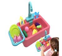 Pretend Play Working Sink Toy - Kit de jeu de cuisine interactif avec eau qui coule, centre d'activités pédagogiques pour tout-petits | ABS rose rouge additifs pour les filles d'apprentissage précoce