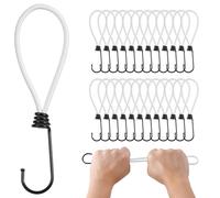 PRETEX Tendeurs Elastique avec Crochets - Lot de 25 Tendeur de 18 cm - Tendeurs Robustes Parfaits pour le Camping les Bagages et les Bâches - Cordon Blanc, Crochet Noir