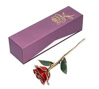 Pretfy Fleur de Rose éternelle Plaquée d'or avec Support, Vraie Rose Rouge Trempée en Or 24 Km, Idéal pour la Fête des Mères, Noël, Anniversaires, Saint-Valentin