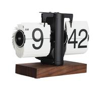 Pretfy Horloge Numérique Corloge Universelle Rétro de Bureau Rétro Room de Base Mécanique en Bois Grand Auto pour la Vie 12h - qualité Premium et Installation Facile (Page Blanche à Cadre Noir)