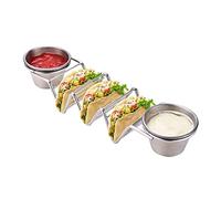 Pretfy Taco Stand en Acier Inoxydable 3 Grille V Glossy Taco Habinet Rack pour la Cuisine (avec des tasses de sauce double)
