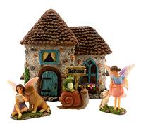 PRETMANNS Kit maison de jardin féérique - Complet avec accessoires pour jardin miniature extérieur ou intérieur, figurines avec panneau grenouille et escargot - Maison de 16,5 cm de haut avec porte