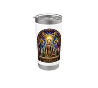 Prêtre élevant une hostie, cathédrale gothique, mosaïque, art, foi Gobelet isotherme en acier inoxydable double paroi
