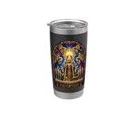 Prêtre élevant une hostie, cathédrale gothique, mosaïque, art, foi Gobelet isotherme en acier inoxydable double paroi