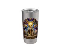 Prêtre élevant une hostie, cathédrale gothique, mosaïque, art, foi Gobelet isotherme en acier inoxydable double paroi