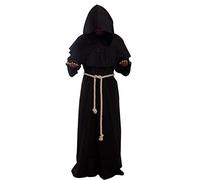 Prêtre Peignoir Frère Médiéval Capot Encapuchonné Renaissance Moine Costume de soutane de moine avec capuche,M,Noir