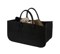 Prettiee Sac à bûches en Feutre Noir - Panier de cheminée avec Motif kiosque à journaux, Parfait pour Ranger Le Bois (Noir)