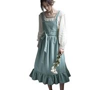 Prettiee Tablier rétro médiéval en Coton et Lin pour Femme, Tablier de Cuisine, pour Robe, Magasin de Fleurs, Coiffeur, Bavoir, Salopette de Jardin (Bleu)