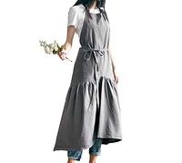 Prettiee Tabliers Tablier pour Femme Tablier Long Vintage Mélange Coton/Lin Réglable Queue de Poisson Style Japonais Robe Jardinage Travaux Reto (Gris)