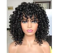 PRETTIEST Perruque afro, bouclée, pour femme, cheveux courts, avec frange, synthétique, résistante à la chaleur, 14 ’’, noire