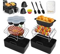 prettop Lot de 12 accessoires en silicone pour friteuse à air comprimé Ninja Dual AF300UK AF400UK avec doublure réutilisable pour friteuse à air comprimé et double grille et gants, etc., compatible