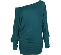 Pretty Attitude Haut à épaules dénudées pour femme avec manches longues, pull chauve-souris à épaules dénudées, bleu sarcelle, 40-42