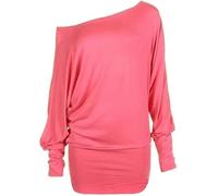 Pretty Attitude Haut à épaules dénudées pour femme avec manches longues, pull chauve-souris à épaules dénudées, corail, 44-46 Grande taille