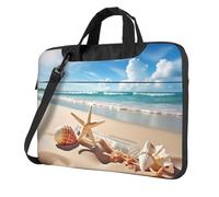 Pretty Beach And Seashell In Blue Sky Sac à bandoulière pour ordinateur portable pour homme et femme Sac à bandoulière avec poignée et bandoulière Étanche, Noir , 13 inch