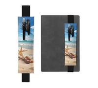 Pretty Beach and Seashell Porte-stylo pour ordinateur portable, pochette en cuir synthétique pour cadeau, marque-page amovible, élastique - Peut contenir 2 à 3 stylos, noir